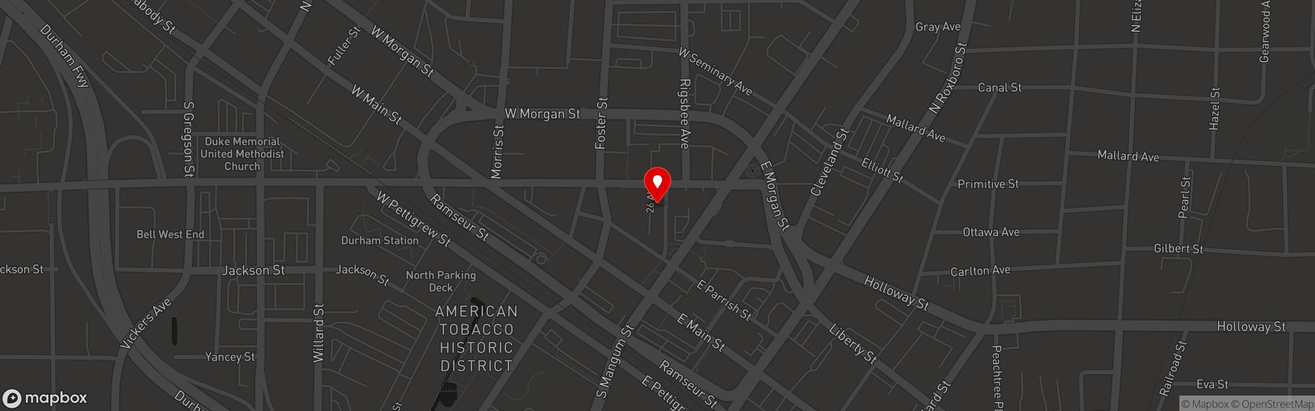 Street map pinning Red Phone Booth in Durham